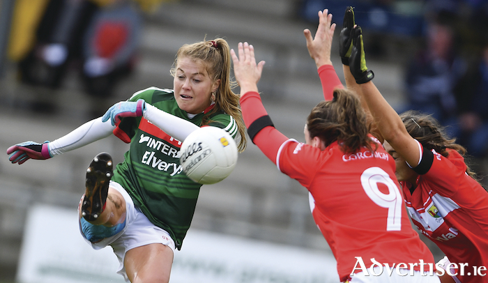 Shooting star: Sarah Rowe kicked nine points for Mayo in an epic league semi-final against Cork. Photo: Sportsfile 