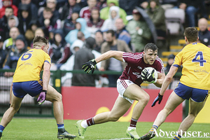 Galway captain and forward Damien Comer  will be targeted again after Roscommon&rsquo;s Sean Mullooly and Niall McInernry put him under pressure in action from the Connacht Senior Football Championship final in Pearse Stadium last season.				Photo:- Mike Shaughnessy