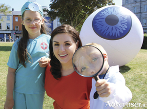 S&iacute;le Seoige joined in Eyre Square on Wednesday with mini medics Mikela and Matthew Mulevvn for the launch of Sightsavers Ireland&rsquo;s new Missed Moment campaign.  
Photo:-Mike Shaughnessy.