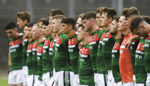 Brothers in arms: The Mayo u20 team link arms ahead of their All Ireland semi-final win over Derry. Photo: Sportsfile 