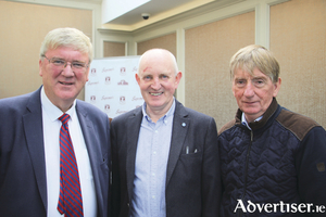Pat McDonagh of Supermac&rsquo;s with Michael Larkin and Pat Kearney, Galway County Board chairman. 		Photo - Mike Shaughnessy. 