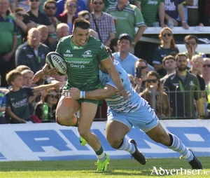 Connacht try scorer Cian Kelleher in m the opening game of the Guinness Pro 14 Championship against Glasgow at the Sportsground, Saturday. 
					Photo:-Mike Shaughnessy