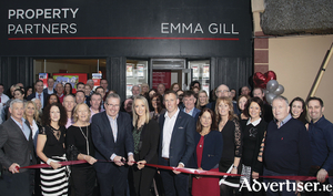 Emma Gill and Phillip Farrell, property consultant, Property Partners Real Estate Group, along with supporters at the opening of Property Partners Emma Gill&#039;s new Galway office in Clarinbridge on Friday. Photo: Mike Shaughnessy.