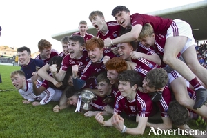 Clarinbridge celebrating winning the Galway Minor Club Hurling final after defeating Castlegar at Pearse Stadium on Sunday. Photo:- Mike Shaughnessy 