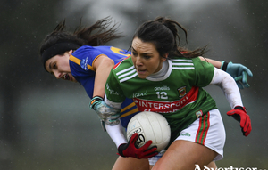 Niamh Kelly of Mayo in action against Roisin Daly of Tipperary during last weekends league meeting between the sides. Mayo will travel to Donegal this Sunday in round two. Photo: Sportsfile 