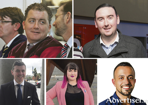 Galway City West candidates (clockwise LtoR): Ollie Crowe, Mike Cubbard, Mark Lohan, Sharon Nolan, and Joe Loughnane.