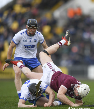 Galway&rsquo;s Joe Canning, tackled by Shane Bennett of Waterford and Kevin Moran of Waterford in the Allianz Hurling League division one semi-final match at Nowlan Park in Kilkenny,  is expected to be fully fit for May.
Photo by Harry Murphy/Sportsfile