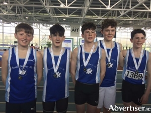 South Galway AC Boys U15 relay team silver medal winners: L to R,  Sean Kelleher, Andrew Horan, Stephen Mannion, Ruairi Dillon, and David Mannion.