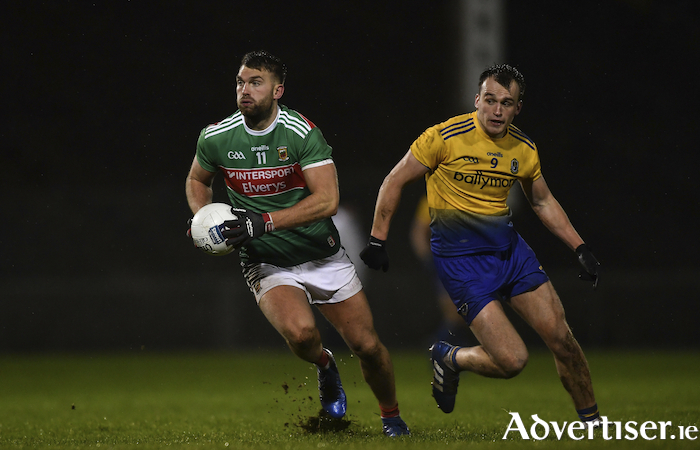  Aiden O'Shea of Mayo in action against Enda Smith of Roscommon during the league meeting between the sides earlier this year. Photo: Sportsfile. 