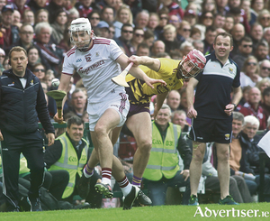 Galway&#039;s Jason Flynn and Wexford&#039;s Paudie Foley in action from the Leinster GAA Senior Hurling Championship Round 3 game at Pearse Stadium, Sunday. Photo:-Mike Shaughnessy