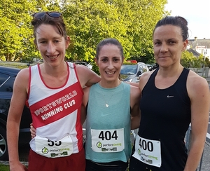 Flying in Foxford: Maura Ginty (second), Norah Newcombe-Pieterse (first) and Edel Reilly (third) after the Foxford leg of the Mayo AC summer series.  