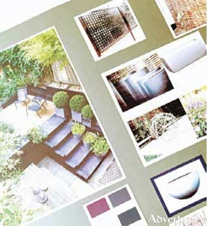 A moodboard with features for a modern, minimalist garden by Anne Byrne Garden Design