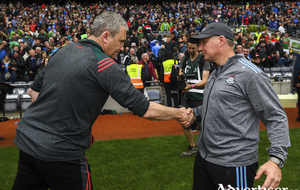 On the way out: James Horan shakes hands with Jim Gavin after Dublin&#039;s win over Mayo this Summer in the All Ireland semi-final. Photo: Sportsfile 
