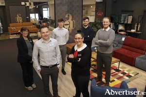 Store manager Mike Hartnett with staff Caroline O&#039;Connor (left) Cian Mulryan, William Barret, Jake Harding and Marcella Casey Meubles, Briarhill Business Park. Photo:-Mike Shaughnessy