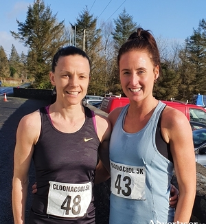 Mayo AC&#039;s Edel Reilly who finished in second place with race winner Aoife Kilgallon (Sligo AC)after last weekends Cloonacool 5k race.  