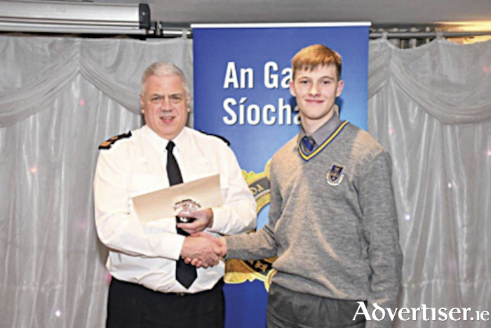 Vincent Meyer, Marist College, who received notable mention in the ‘Special Achievement’ category during the Westmeath Division Garda Youth awards ceremony.  Also pictured is Superintendent Alan Murray
