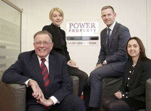 P J Power (seated) with Claire Glynn associate director, Andrew Carberry director
and Elaine Curran of Power Property Sandyford Business Centre, Bohermore.
Photo: Mike Shaughnessy