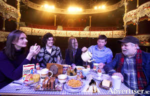 Jennifer Whyte (musical director), Fra Fee (Patrick/Pussy), composer Duke Special, writer Bob Kelly, and Patrick McCabe. Photo:- Leon Farrell/Photocall Ireland