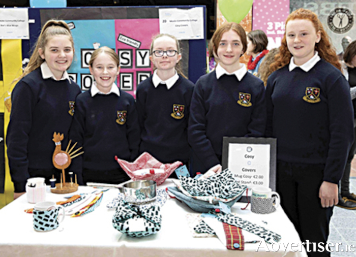 Moate CS students,  Lauren Finan, Ellen Raleigh, Skyla Looney, Kacey Mulvihill and Aine Broderick, whose project ‘Cosy Cover’ attained an award in the Junior Category at the National Student Enterprise Finals
