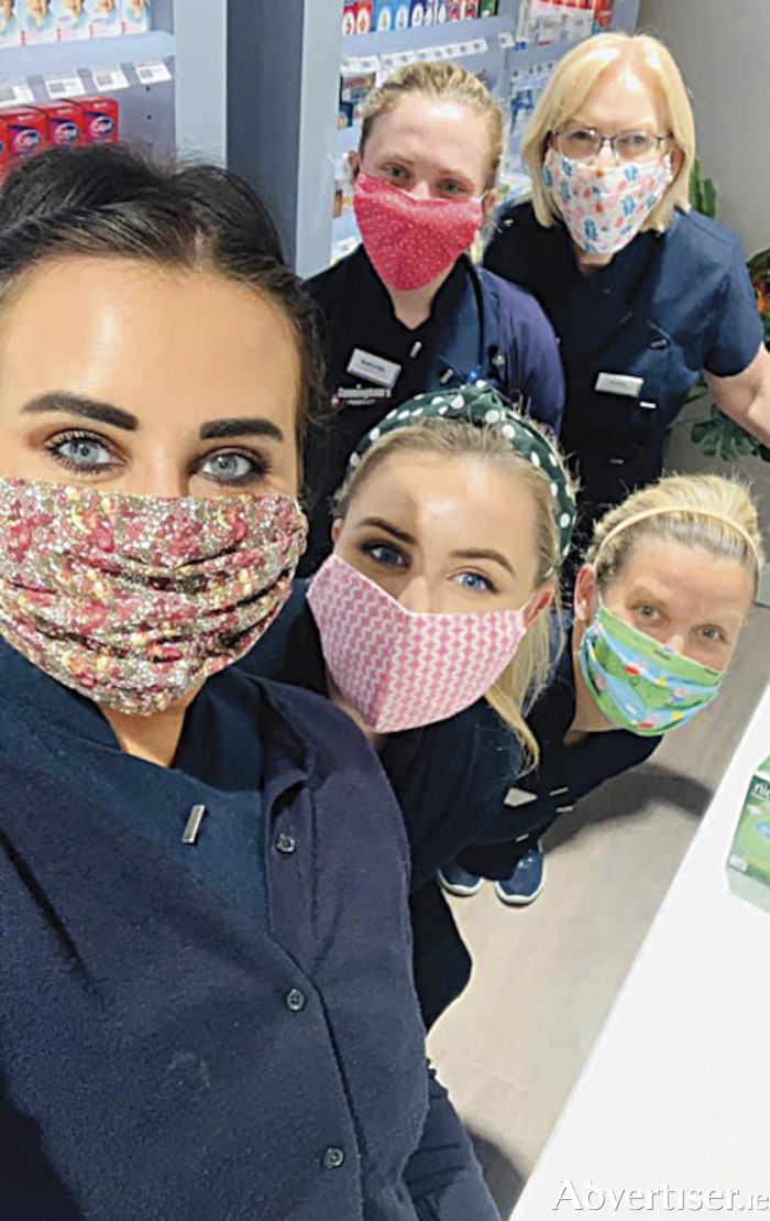 Cunningham’s Pharmacy employees have liaised with Athlone Family Resource Centre staff members providing face masks for essential frontline workers during the COVID-19 crisis