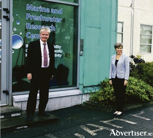Mr Robert Owen-Jones, Australian Head of Mission to Ireland (left), with GMIT president Dr Orla Flynn outside the GMIT Marine and Freshwater Research Centre at the Galway campus.