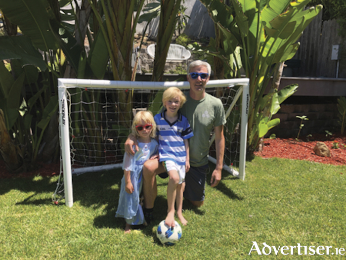 Athlone native, Paul O’Sullivan, is pictured with his children at their home in Santa Barbara, California
