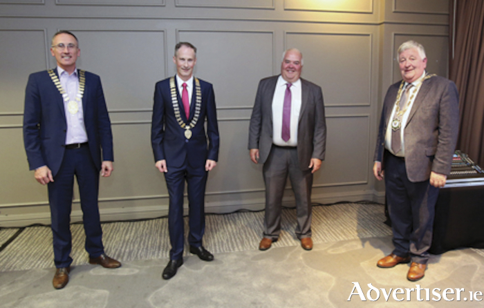 A formal ceremony was held in the Radisson Blu Hotel Athlone to mark the appointment of Alan Shaw as the new Athlone Chamber of Commerce President.  Pictured, l-r, Cllr. Aengus O’Rourke, Town Mayor, Alan Shaw, Cllr. John Dolan and Cllr. Laurence
