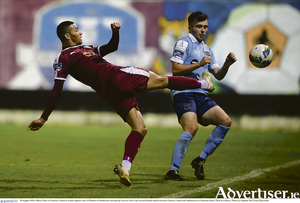  Mikey Place of Galway United in action against Alex O&#039;Hanlon of Shelbourne during the Extra.ie FAI Cup second round match at Eamonn Deacy Park in Galway. 