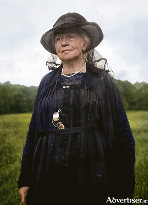  A familiar photograph of Lady Gregory brought stunningly to life though the colour magic of Professor John Breslin NUIG,  who with Sarah-Anne Buckley has produced a series of old  black and white photographs changed into realistic colour. The effect is to immediately give substance and character to the subject. An exhibition is being prepared for Galway Museum in the near future. 
