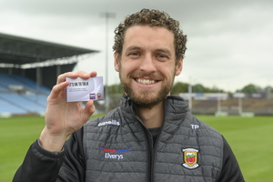 Mayo footballer Tom Parsons is pictured at the launch of a positive mental health and well-being initiative that is being promoted by Mindspace Mayo and Mayo GAA. The initiative will see pocket-sized cards with tips and advice for positive mental health distributed around Mayo. Mindspace is a charity partner of Mayo GAA. Photo: Michael McLaughlin