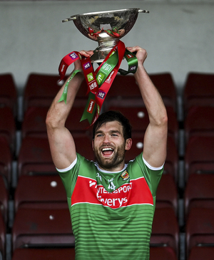 Cup of joy: Aidan O&#039;Shea lifts the Nestor Cup after the game. Photo: Sportsfile 