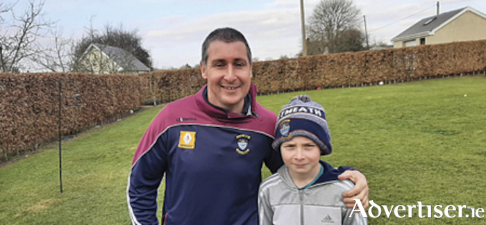 Former Athlone and Westmeath senior footballer, Joe Fallon, is pictured with his son Aodhan, following their recent participation in the Westmeath Movathon Lake County challenge