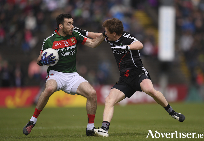 Tussling again: Kevin McLoughlin tries to shake off Sligo's Charlie Harrison in the last championship meeting between the sides which took place in 2017. Photo: Sportsfile. 
