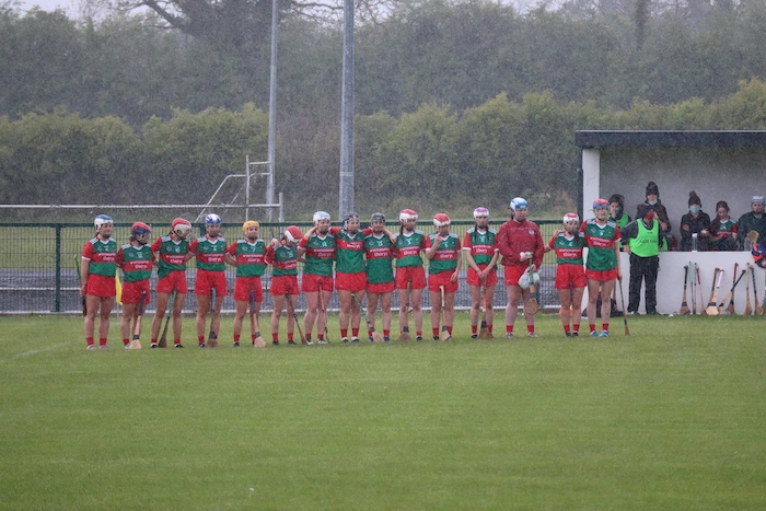 Ready to go: The Mayo senior camogie team line up for the national anthem ahead of their league opener against Roscommon. Photo: Mayo Camogie/Facebook 