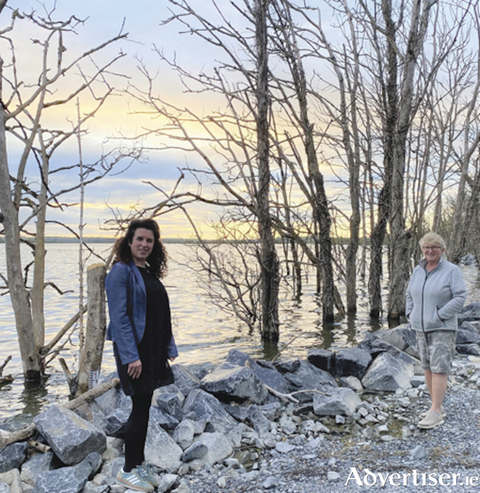 Local Fine Gael Senator Aisling Dolan is pictured on the shores of Lough Funshinagh with Geraldine Murray, secretary of the flood crisis committee
