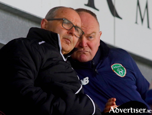 New Galway WFC manager Stephen Lally pictured with Ricky O&#039;Flaherty at Eamonn Deacy Park. Photo: Mike Shaughnessy.