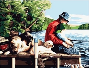 Dare to Paint design featuring father and son fishing.
