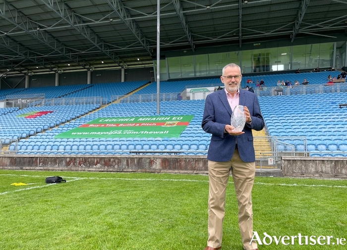 Mayo GAA made a presentation to Uachtarán CLG Larry McCarthy on his first visit to MacHale Park last Saturday, when he was in attendance at the meeting of Mayo and Kildare in the National Hurling League. 
