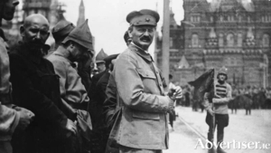  Leon Trotsky at a military parade, Red Square, Moscow.
