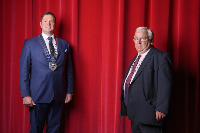 The chain gang: The newly elected  Cathaoirleach and Leas Cathaoirleach of Mayo County Council, Cllr Michael Smith and Cllr John Caulfield. Photo: Michael Mc Laughlin.