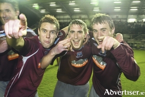 Former Galway United players John Russell, Iarfhlaith Davoren, and Vinny Faherty. Photo: Mike Shaughnessy.
