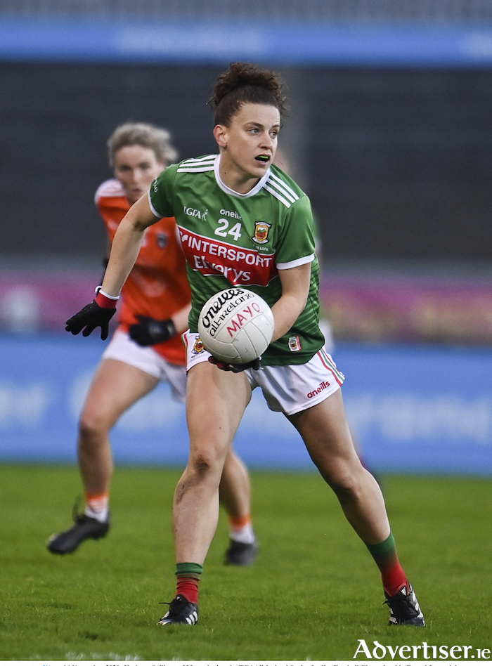 Kathryn Sullivan and her Mayo teammates were beaten by Armagh in the last round robin game of the LGFA Senior Football Championship. Photo: Sportsfile 