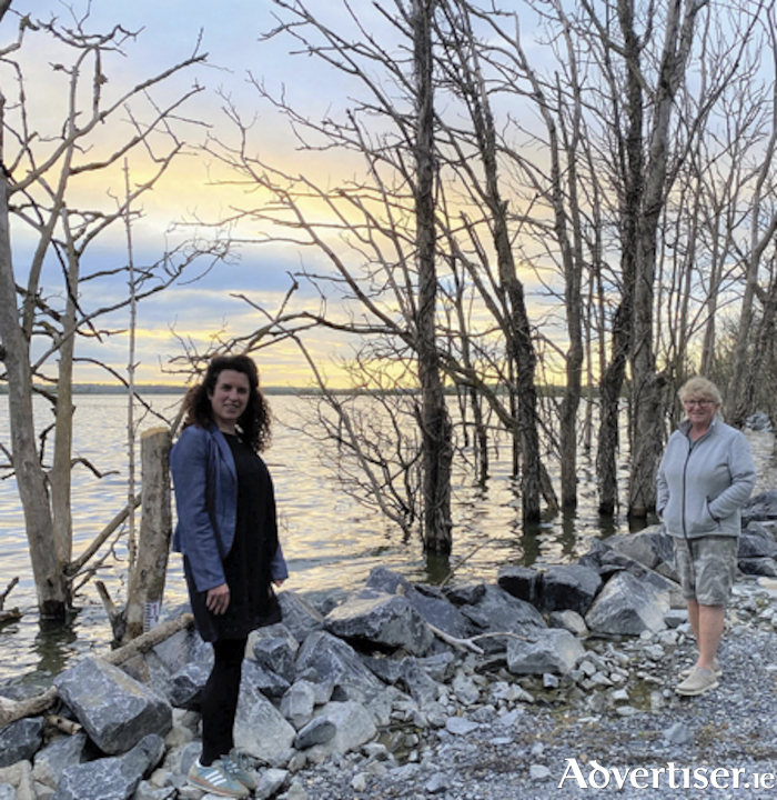 Local Fine Gael Senator Aisling Dolan is pictured on the shores of Lough Funshinagh with Geraldine Murray, secretary of the flood crisis committee