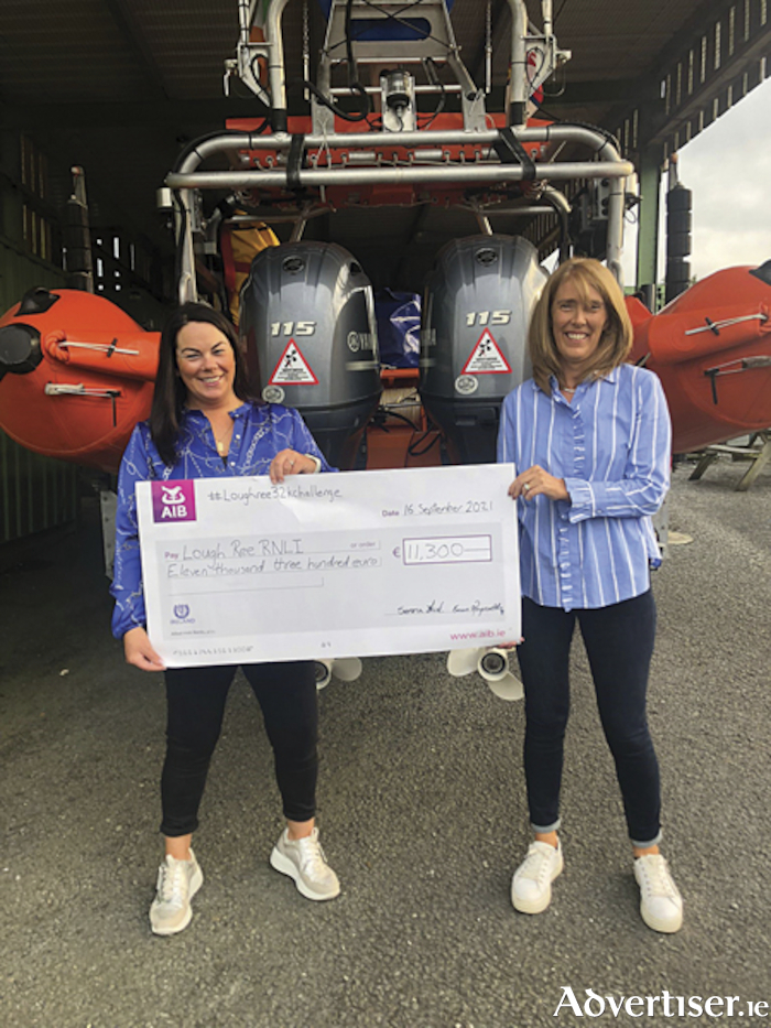 Local open water swimmers, Serena Friel and Karen Reynolds, recently presented Lough Ree RNLI with a cheque for €11,300 following a fund raising swim on the lake last month.