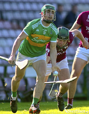 Gort&#039;s Jack Grealish and Athenry&#039;s Eoin Caulfield in action from the Senior B hurling Championship game at Pearse Stadium on Saturday. Photo:- Mike Shaughnessy