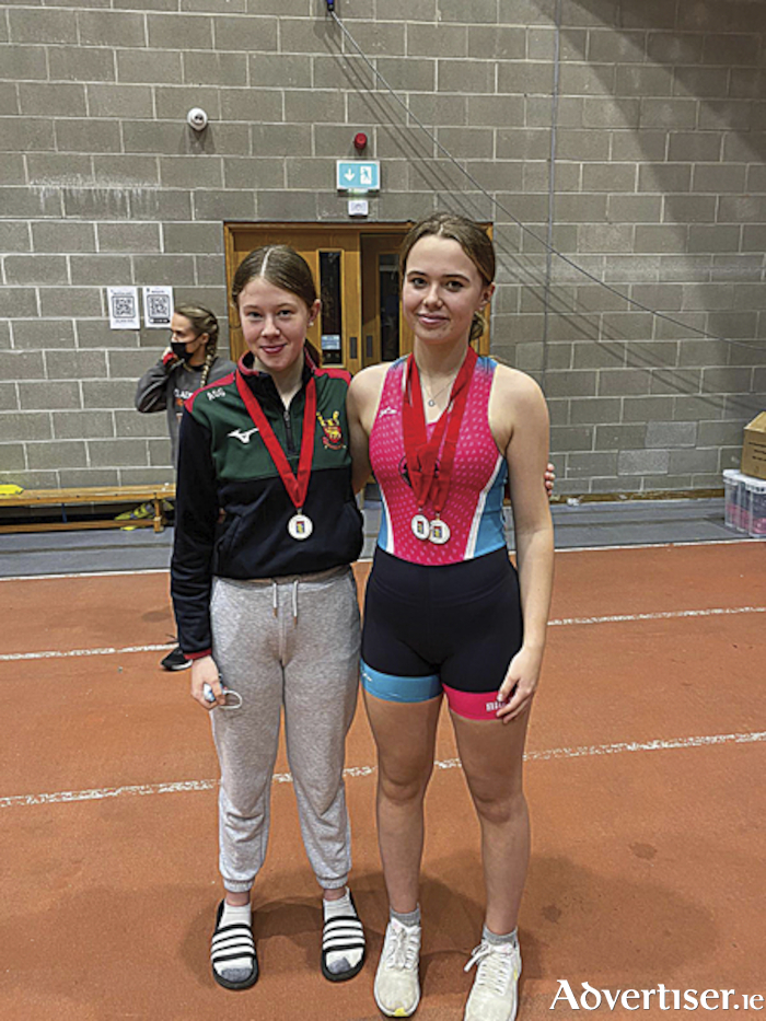 Athlone Boat Club rowers, Anna O’Grady and Sarah Rockett, who successfully participated at the Indoor Provinces competition on Saturday last