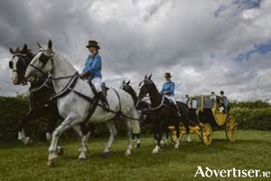 A similar coach to the one travelled by Miss Edgeworth and the Culling Smiths guided by two postilions.