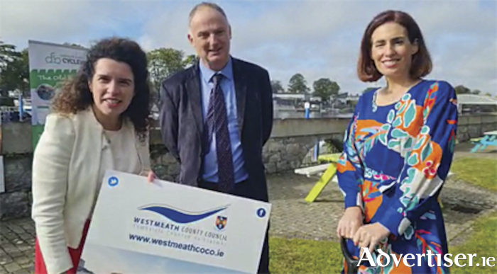 Local Fine Gael Senator, Aisling Dolan, is pictured with Deputy Hildegarde Naughton and Michael Kelly, Senior Executive Engineer, Westmeath County Council, at the recent ‘turning of the sod’ on the pedestrian and cycleway bridge to cross the River Shannon in Athlone