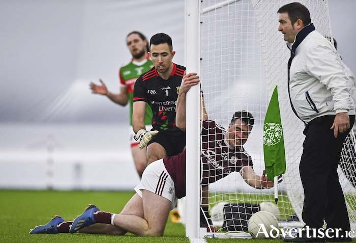 Dylan Canny of Galway reacts after his attempt on goal goes wide during the Connacht FBD League semi-final match between Mayo and Galway at the NUI Galway Connacht GAA Air Dome in Bekan, Mayo. Photo by Eóin Noonan/Sportsfile