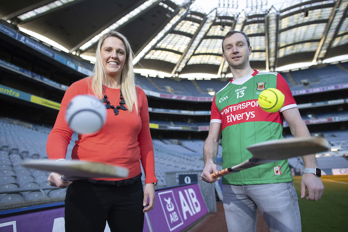 Hurling for hope: RTÉ's Jacqui Hurley and Keith Higgins at the launch of the Hurling for Hope fundraiser in Croke Park. Photo: Julien Behal Photography 
